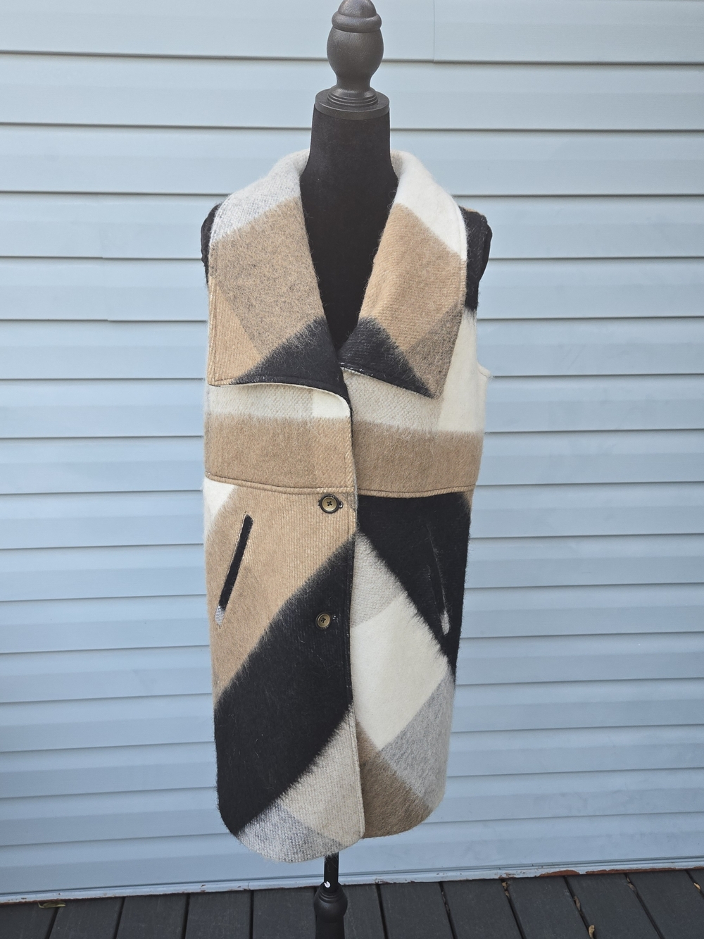 Anthropologie Elevenses Wool Blend Plaid Oversized Longline Vest Coat Size S